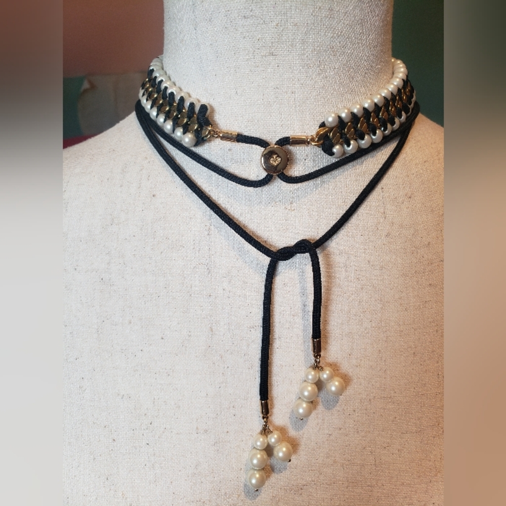 Kate Spade "Wrap It Up" Slider/Adjustable Pearl Layered Choker & Long Necklace